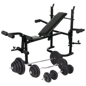 Banc d'entraînement + support de poids jeu d'haltères 120 kg