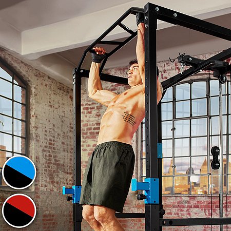 Jaula de levantamiento de pesas Tectake, soporte para pesas, estación de entrenamiento – negro/azul - Imagen 2