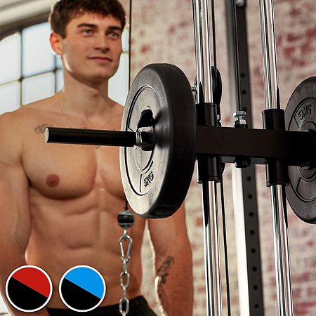 Jaula de levantamiento de pesas Tectake, soporte para pesas, estación de entrenamiento – negro/azul - Imagen 3